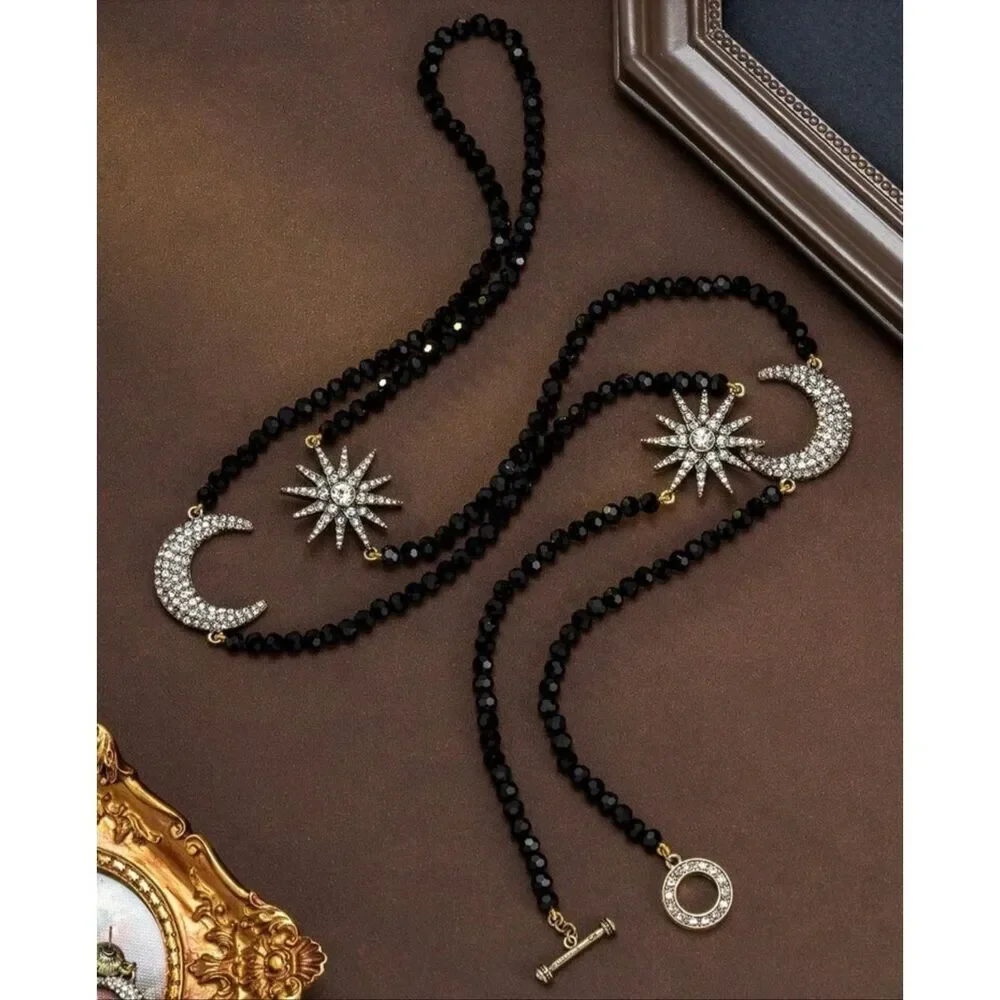 Gorgeous Black Moon and Stars Necklace